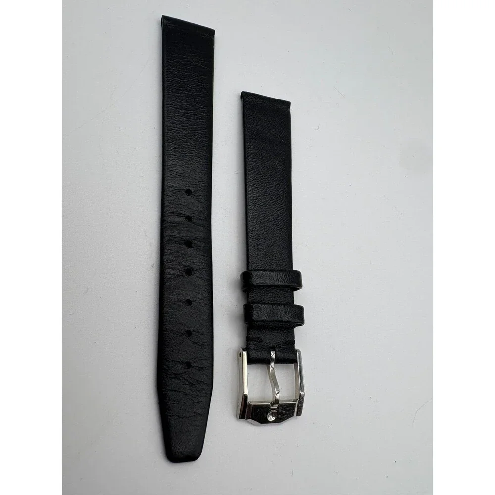 OEM Movado Swiss Black Genuine Leather Watch Strap 14mm Silver-Tone Buckle